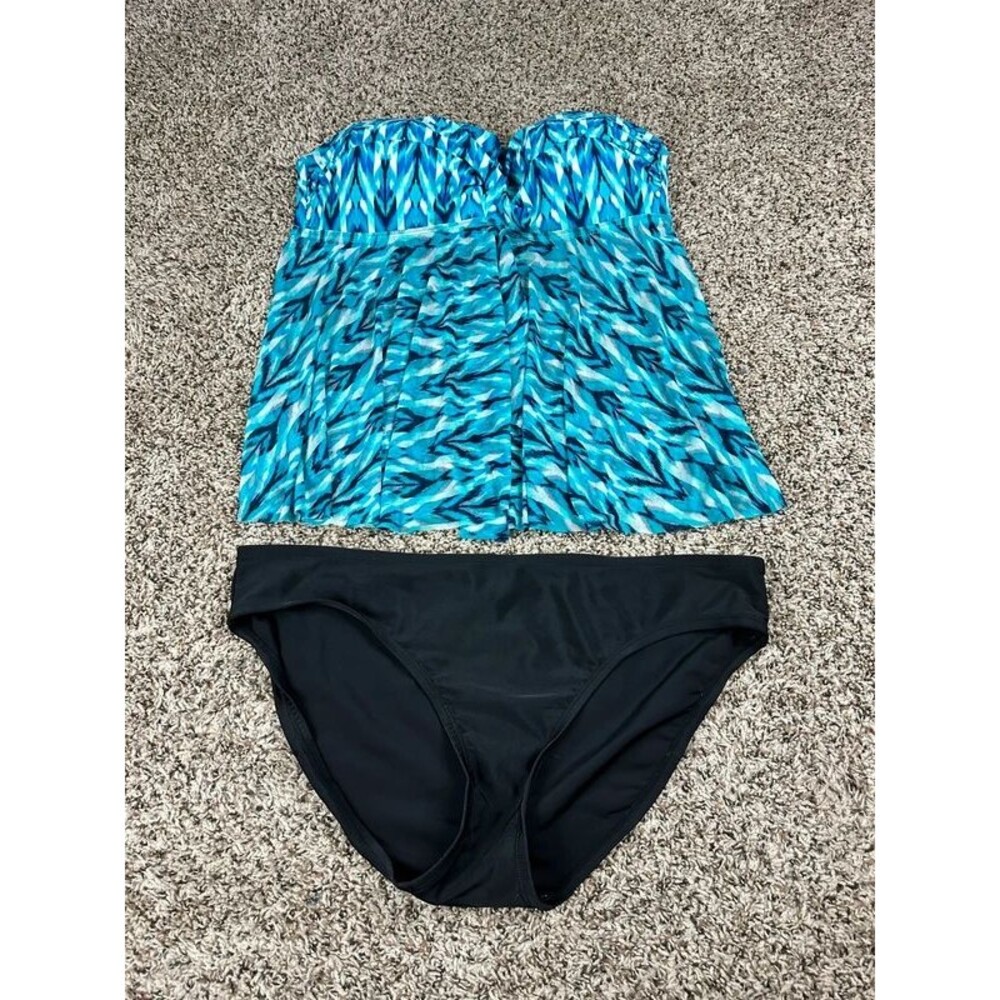 Merona Women's Sz XL Blue Black 2 Piece Strapless Flowy Swimsuit